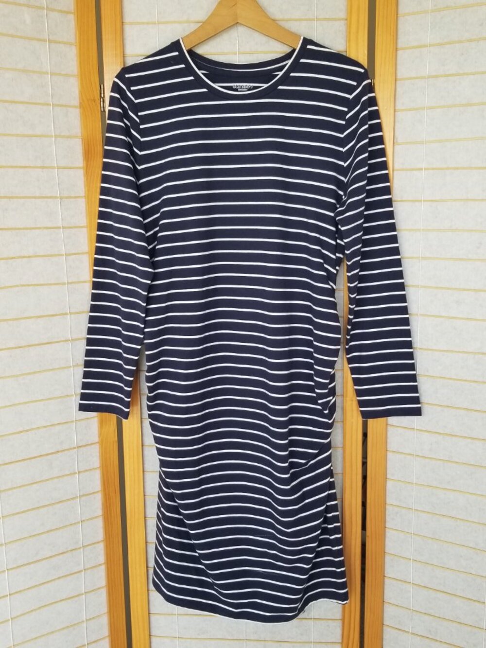 Old Navy Maternity Dress Long Sleeves Navy Blue Stripe Size Large